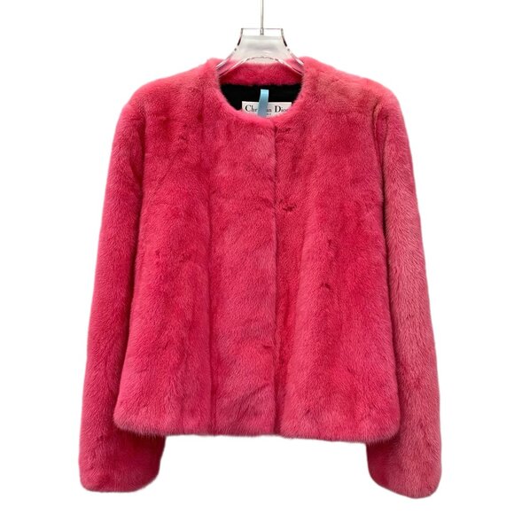 HW0089 Dior Rose Red Mink Fur Long Sleeve Fur Jacket Jacket 38 S - Picture 1 of 7